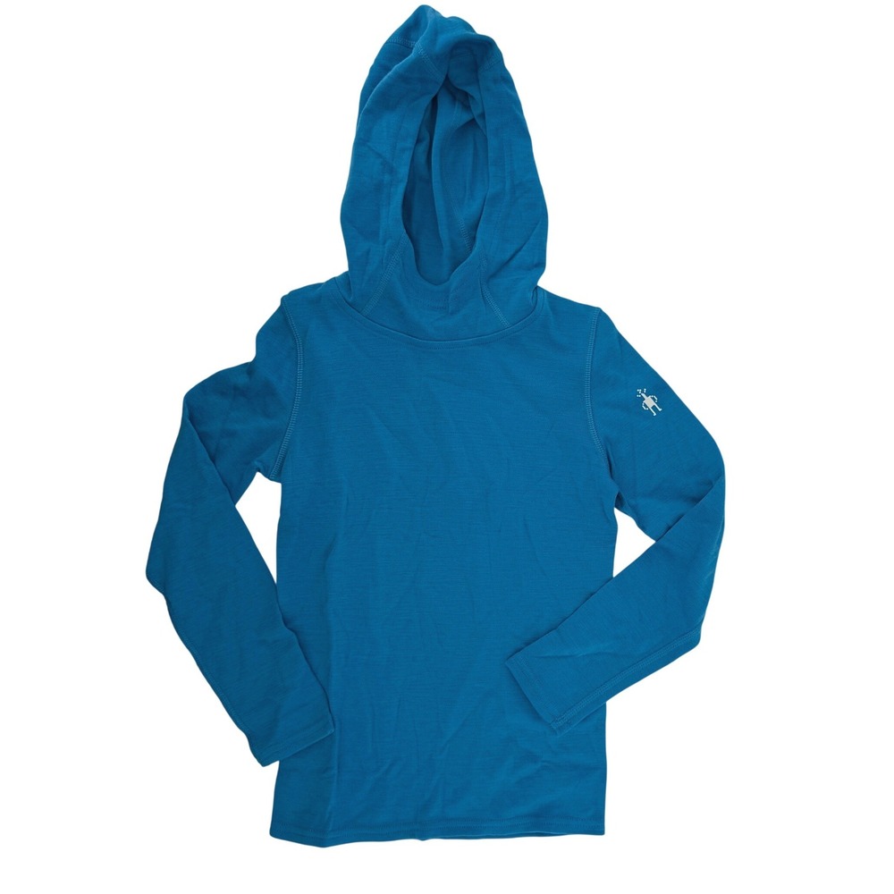 Smartwool Classic Thermal Merino Wool Base Layer Hoodie Blue Pool Kids XS New